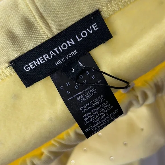 🆕Generation Love Aria Crystal Lemon Yellow Terry Shorts Choose Love New York - Picture 6 of 8